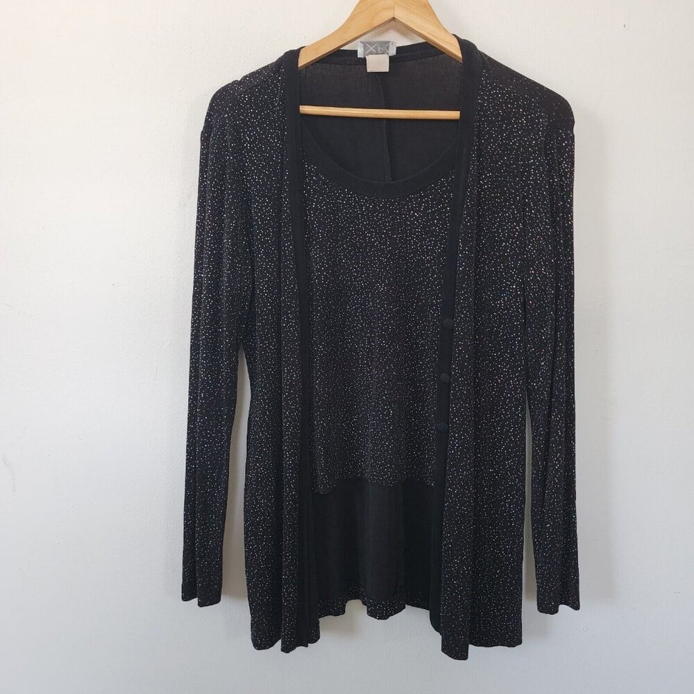Vintage Y2k Expo Slinky Layered Shirt Cardigan Sparkle Holiday Size 8 New Years